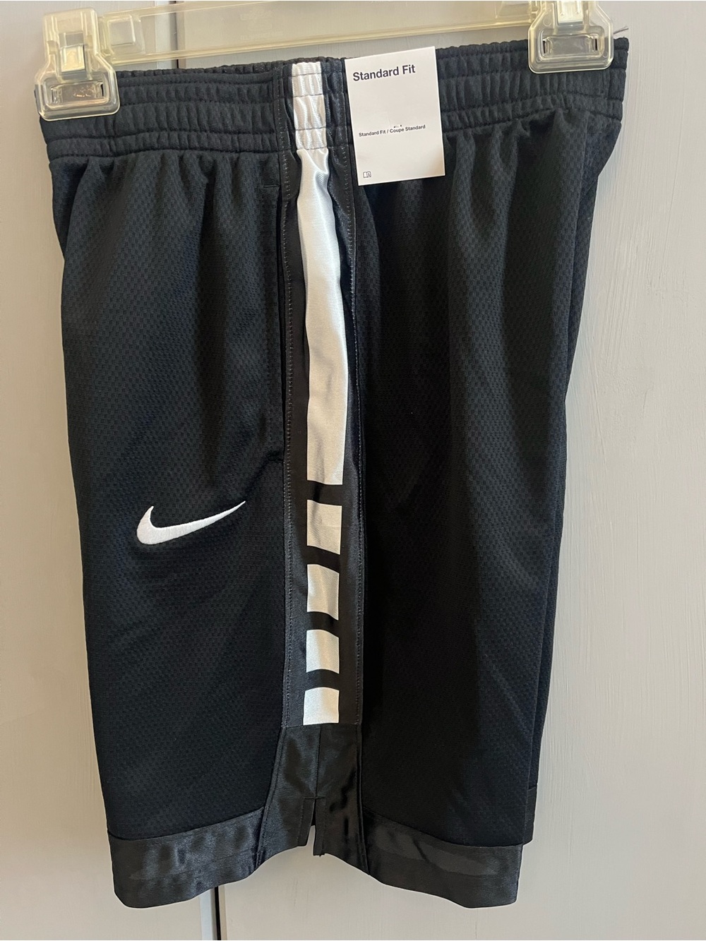 Nike Black Shorts with White Stripe and Swoosh - Kids